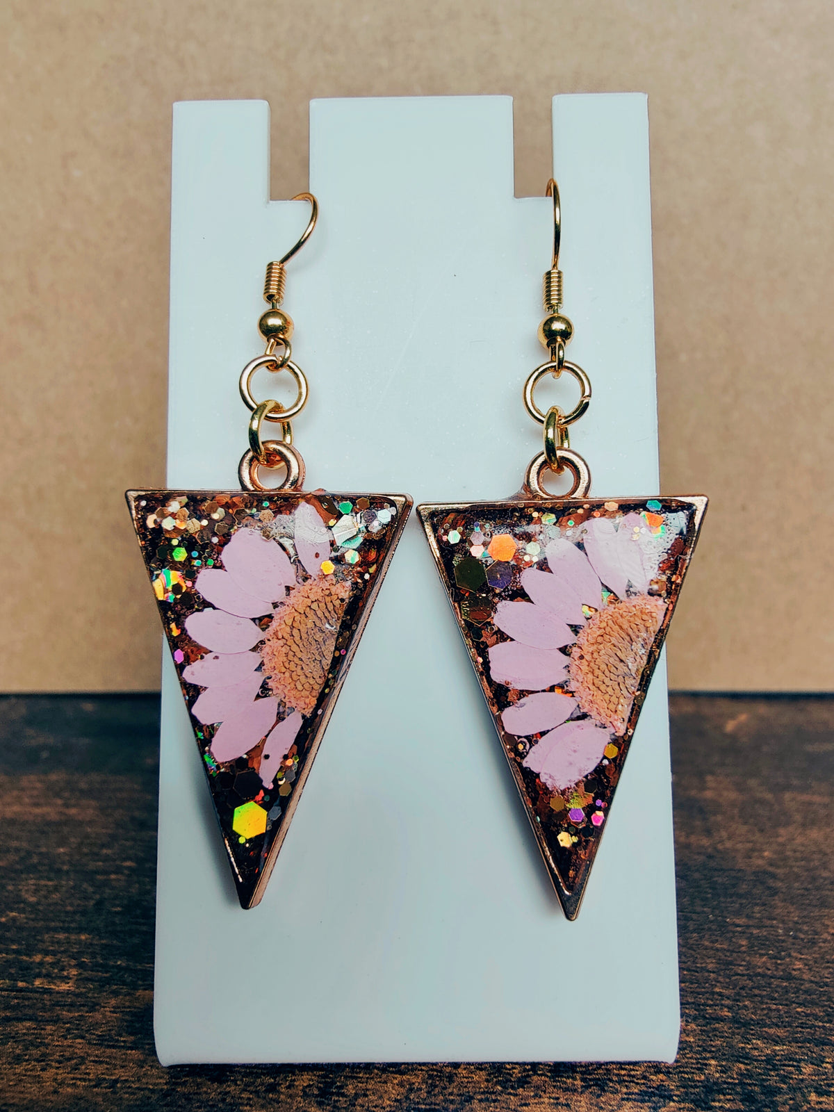 Gold, Glitter, and Wildflower Earrings