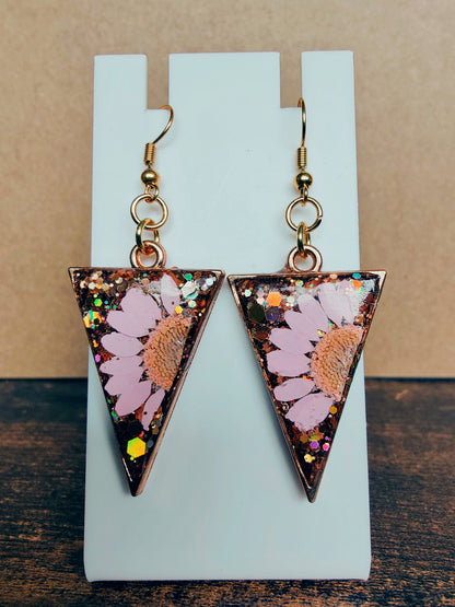Gold, Glitter, and Wildflower Earrings